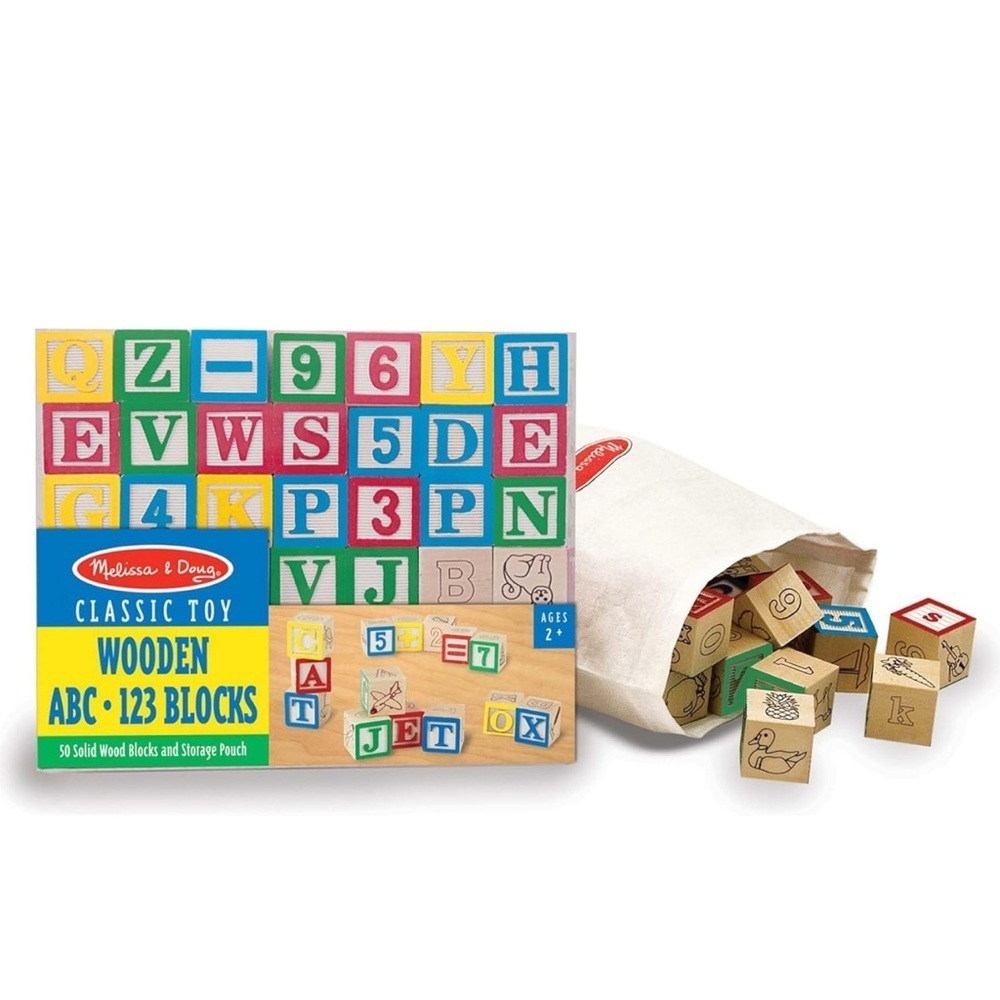 Melissa & Doug Wooden ABC 123 Blocks - Multicolor 50 PC